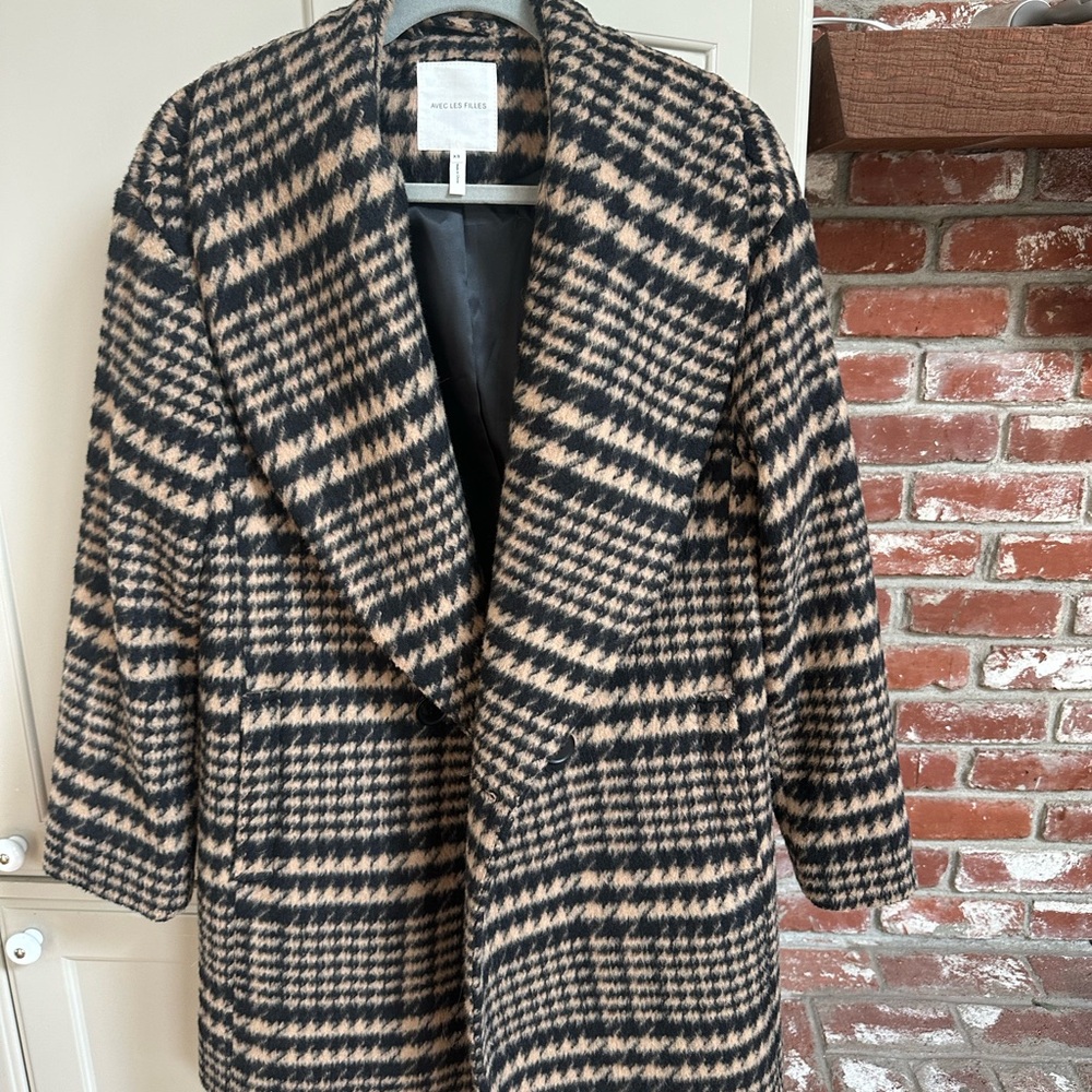 Black and Tan Avec Les Filles Houndstooth Women's Coat